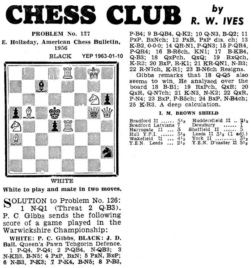 10 January 1963, Yorkshire Evening Post, chess column