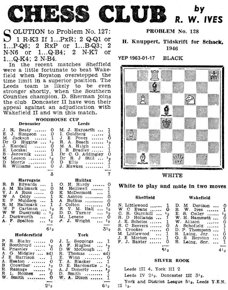 17 January 1963, Yorkshire Evening Post, chess column
