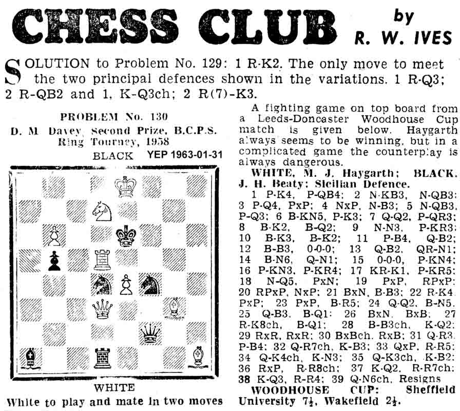31 January 1963, Yorkshire Evening Post, chess column