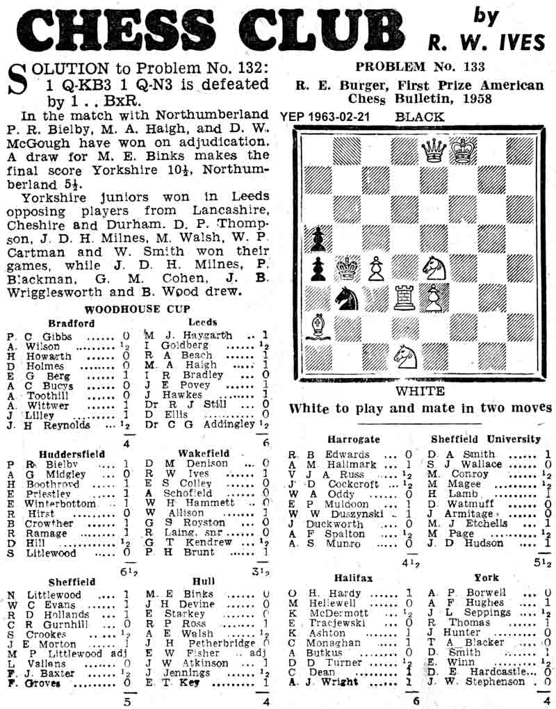 14 February 1963, Yorkshire Evening Post, chess column