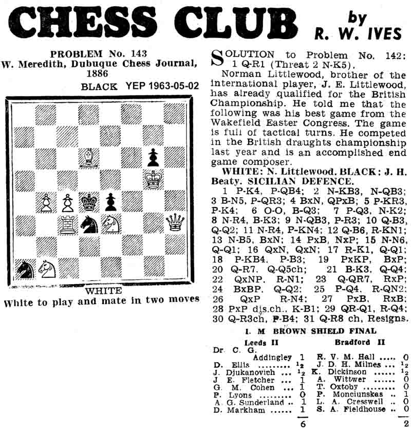 25 April 1963, Yorkshire Evening Post, chess column