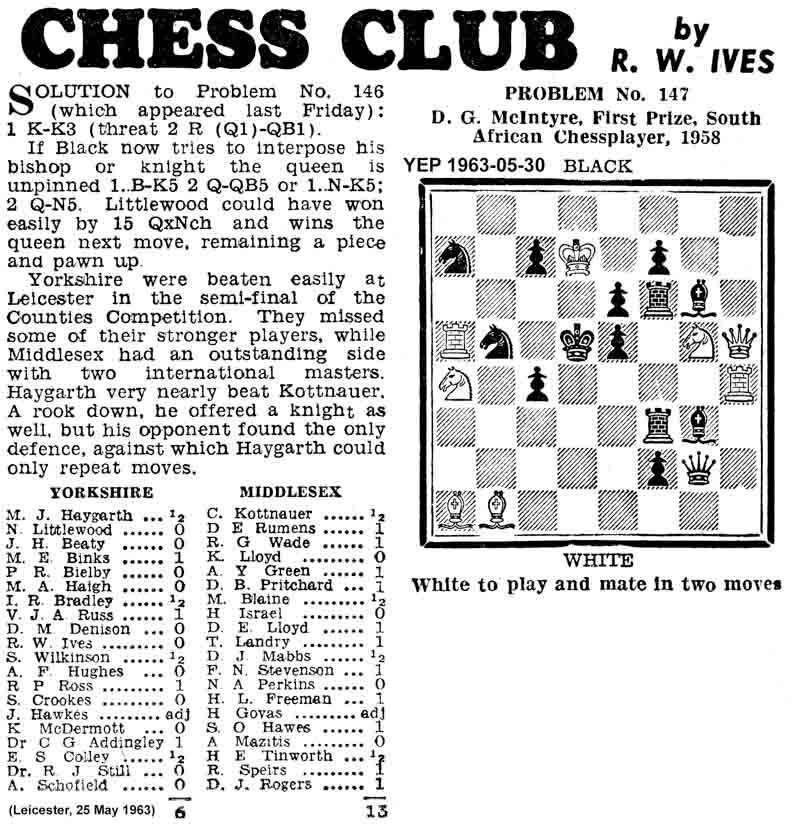 25 April 1963, Yorkshire Evening Post, chess column