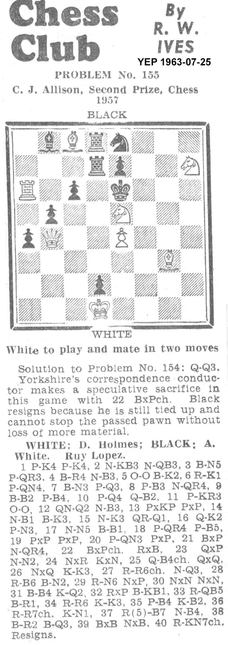 23 June 1960, Yorkshire Evening Post, chess column