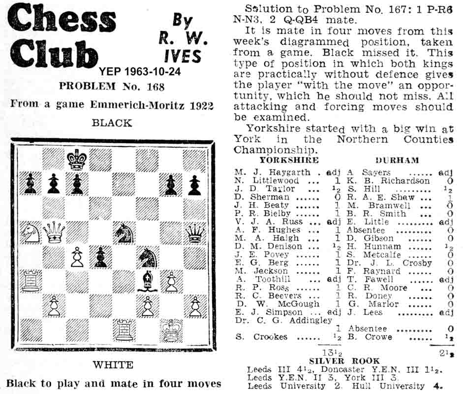 7 November 1963, Yorkshire Evening Post, chess column