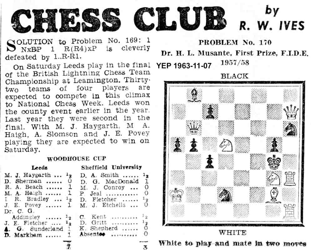 7 November 1963, Yorkshire Evening Post, chess column