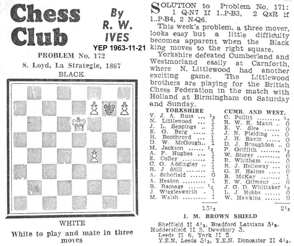 7 November 1963, Yorkshire Evening Post, chess column