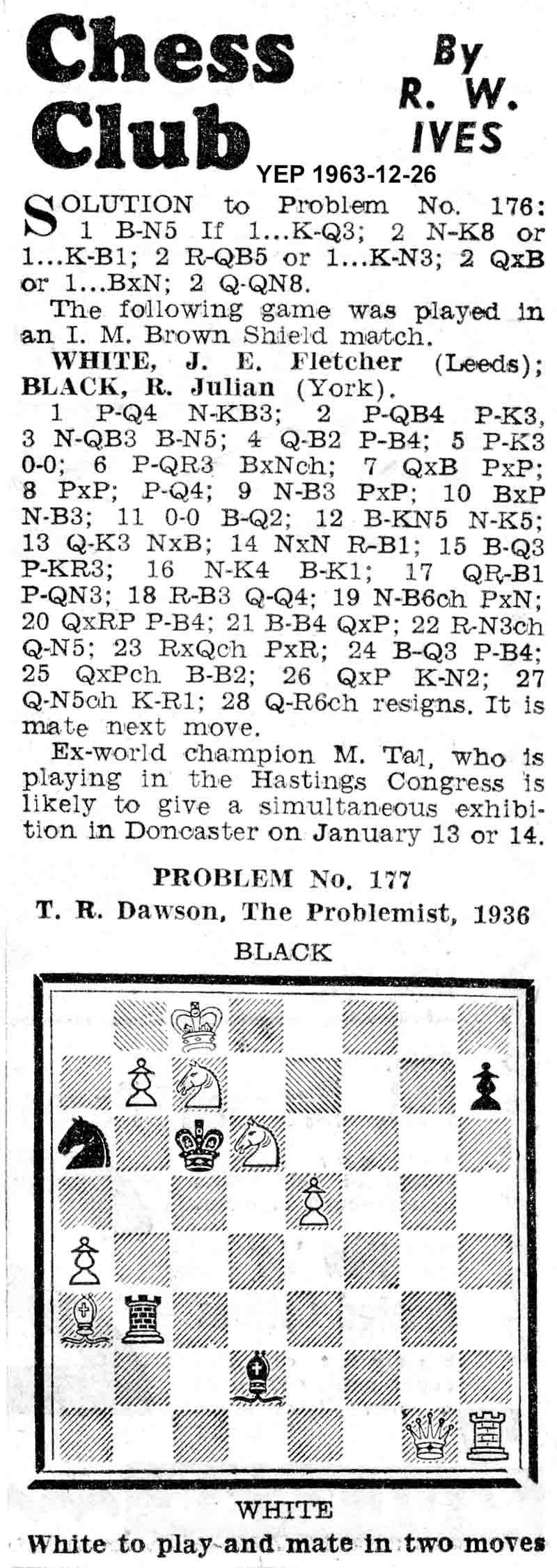 26 December 1963, Yorkshire Evening Post, chess column